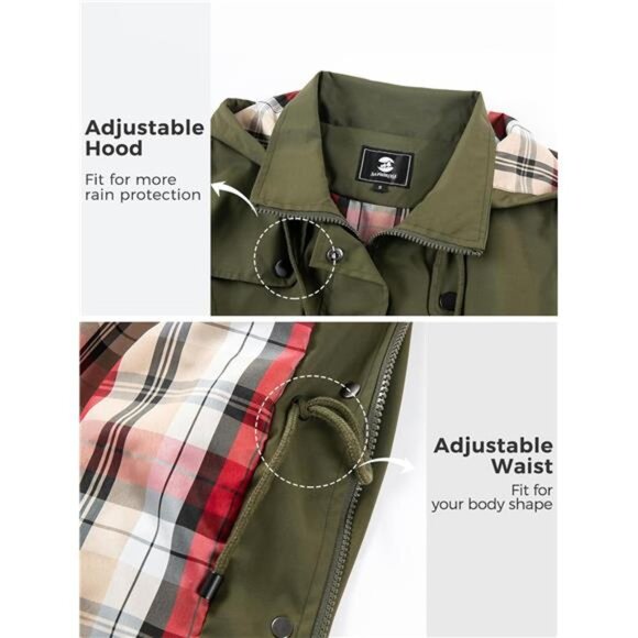 Women's Waterproof Rain Jacket Long Raincoat Hooded Windbreaker Trench Coat - Picture 4 of 7